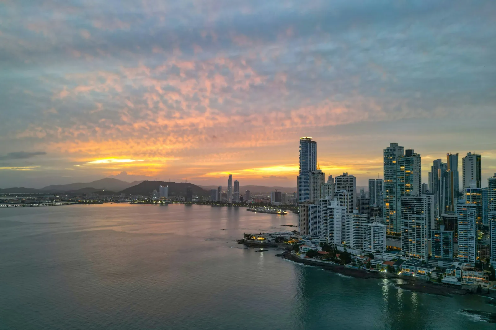 Panama City bay at sunset